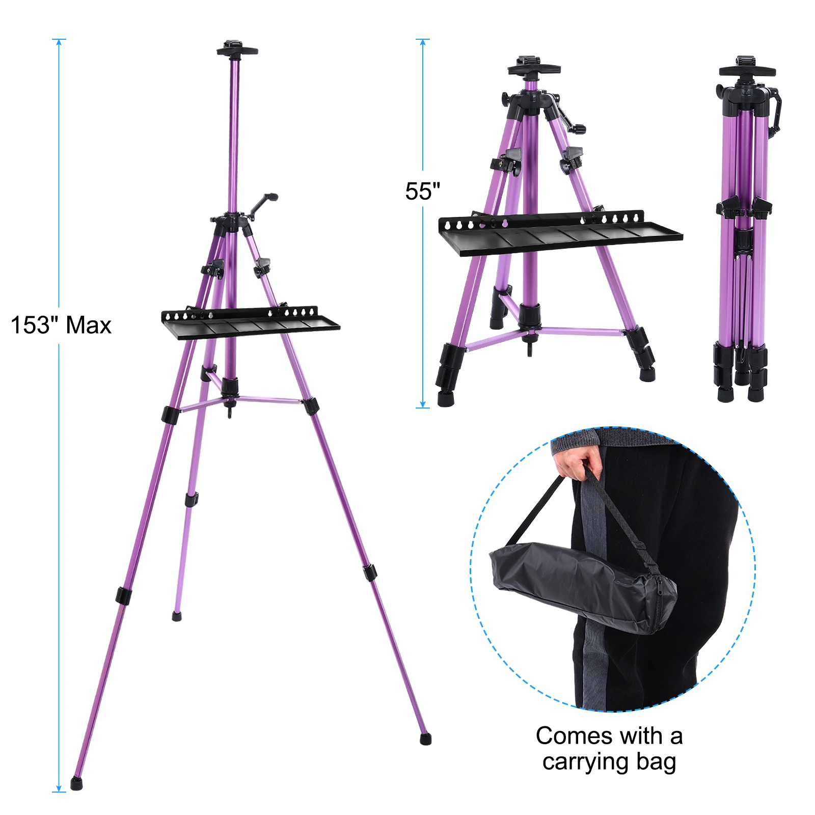 Artist Easel Stand Paint Easel for Canvas Painting with Detachable Tray Metal Tripod Easel Adjustable Height from 20 to 61 Inch