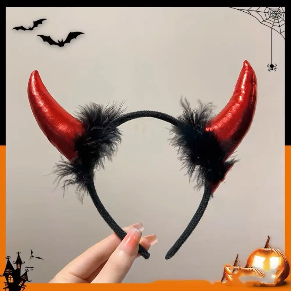 Disfraz rojo diadema con cuernos de diablo, accesorios para el cabello, decoraciones, banda para el cabello de Halloween, diadema gótica con purpurina para fiesta de Halloween para adultos