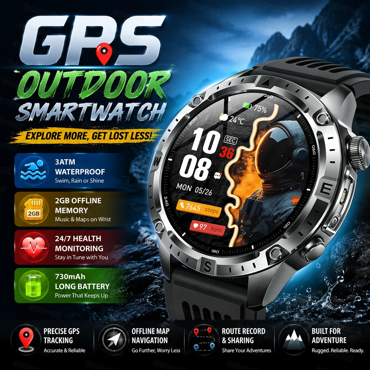Nouvelle Montre Connectée GPS pour Activités Extérieures avec Carte Hors Ligne, GPS Double Bande L1+L2, Course, Natation, Fréquence Cardiaque, Étanchéité 10ATM, Montre Intelligente Militaire Convient aux téléphones mobiles du système Android ios