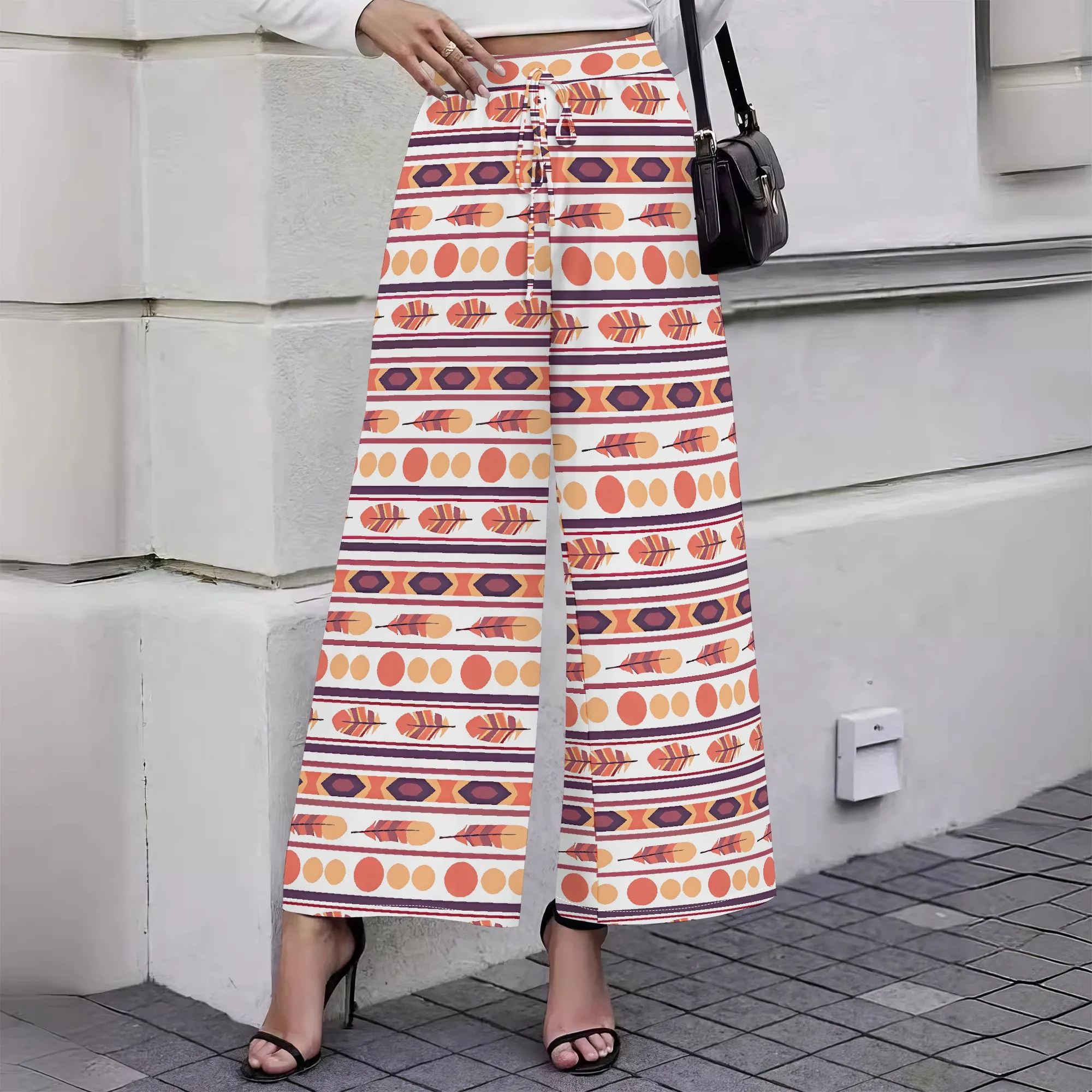 Dames 2025, lente/zomer nieuwe stijl Boheemse aangepaste hoge taille retro trendy casual strand afslankende wijde pijpen broek lange broek