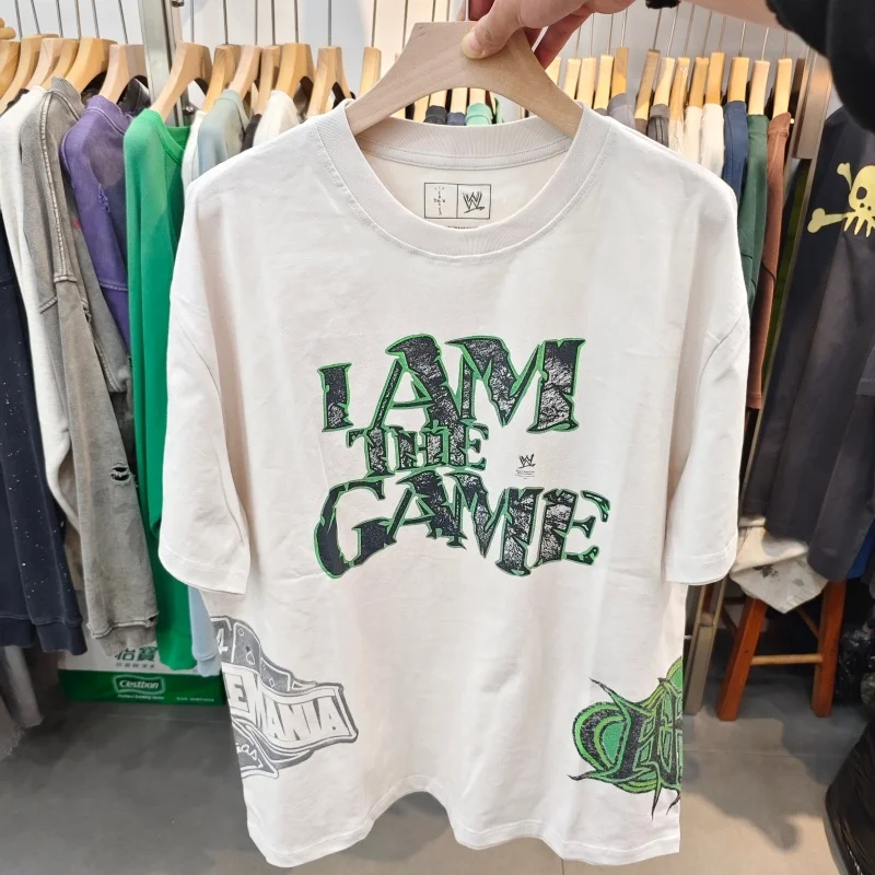 

Мужская футболка большого размера Cactus Jack с винтажным рисунком — светло-белая повседневная уличная одежда с короткими рукавами