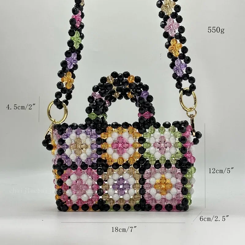 Colorful Beaded Flower Handbags For Women Fashion Hollow Hand-beaded Small Handbag Tote Bags Ladies Daily Shopping Shoulder Bag