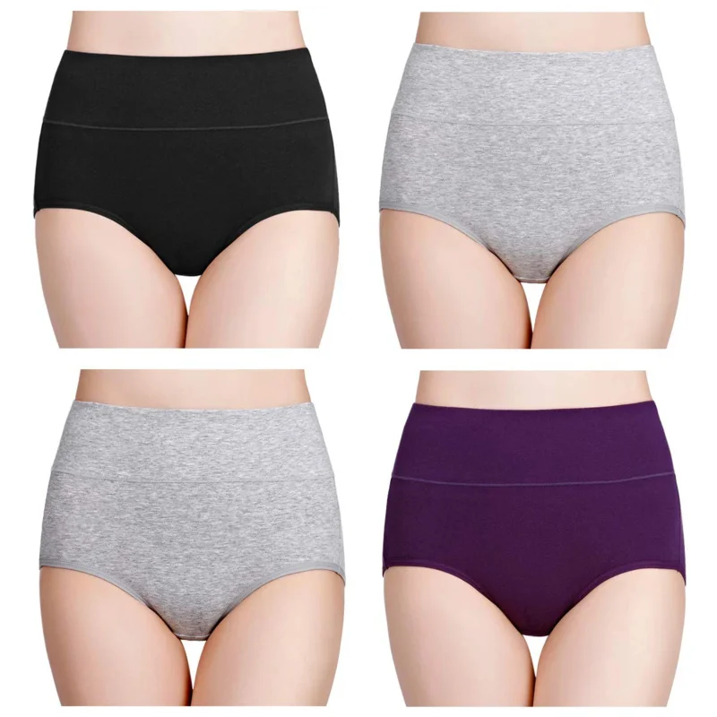 

4pcs Womens Cotton Underwear High Waisted Full Coverage Panties Postpartum Plus Size Comfortable Breathable Soft