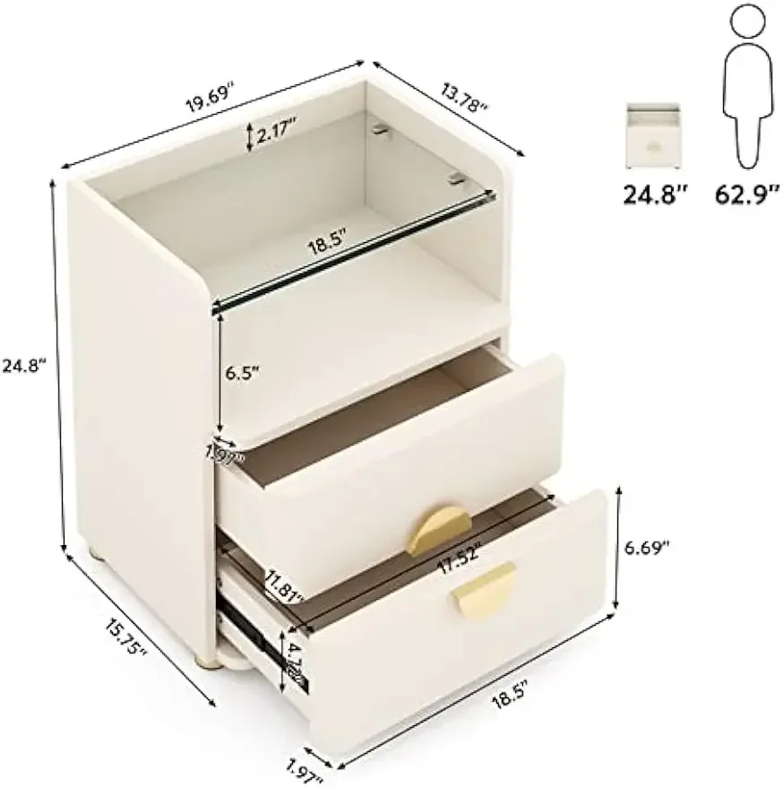 [وصول جديد، اشتر الآن! ]مجموعة منضدة ليلية حديثة مكونة من 2، حامل ليلي بدرجين مع مساحة تخزين مفتوحة، جانب سرير خشبي سهل التجميع
