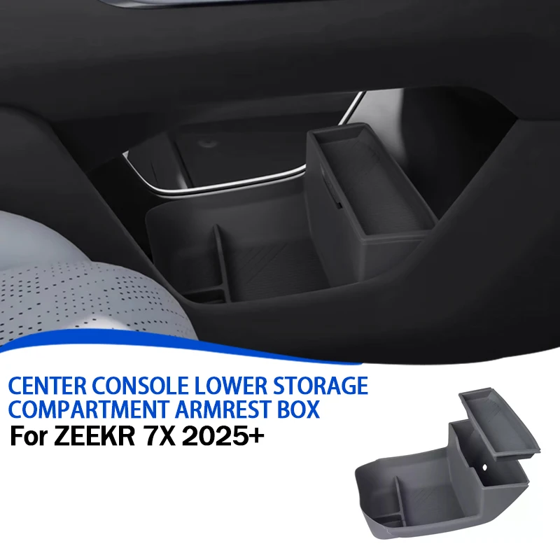 

For ZEEKR 7X 2024+ Centre Console Armrest Lower Storage Box Silicone Double-Layer Organizer Box Interior Upgrade Car Accessories