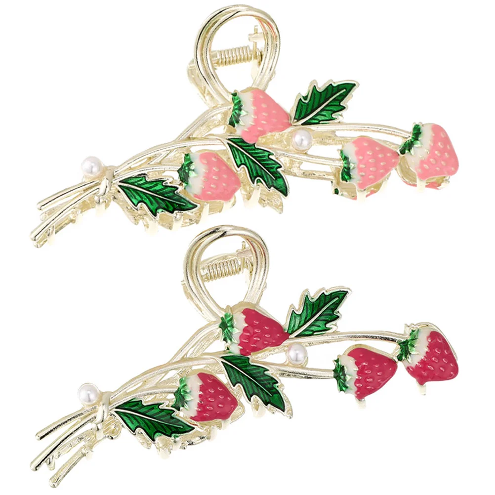 

2 Pcs Strawberry Barrettes Delicate Hair Clip Claw Clips Jaw Fruit Graceful Accessories for Girls Alloy Women Durable