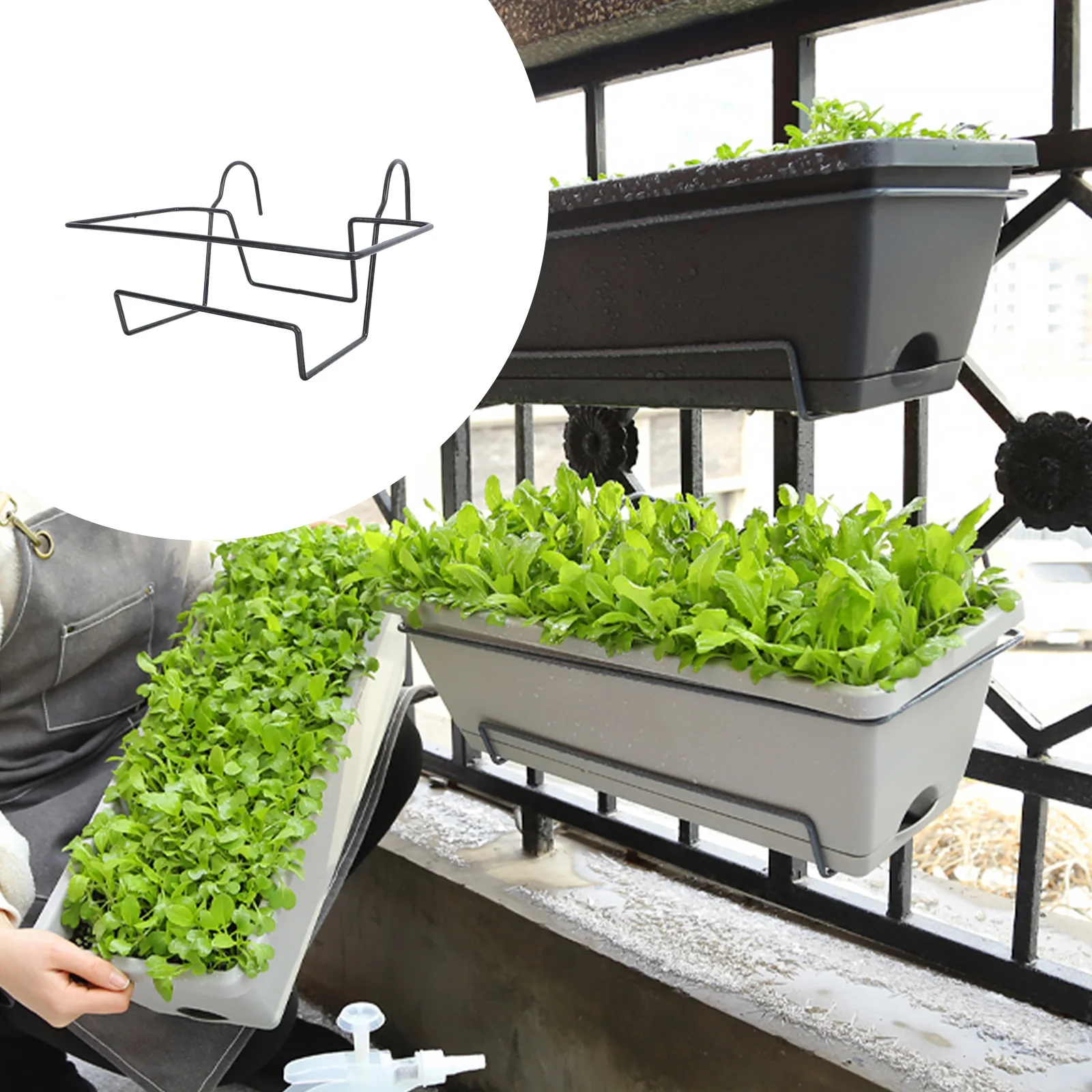 

Balcony Flower Pot Rack Sturdy Rectangular Hanging Planter Holder Stand for Garden Patio Home Decor Indoor Outdoor Use