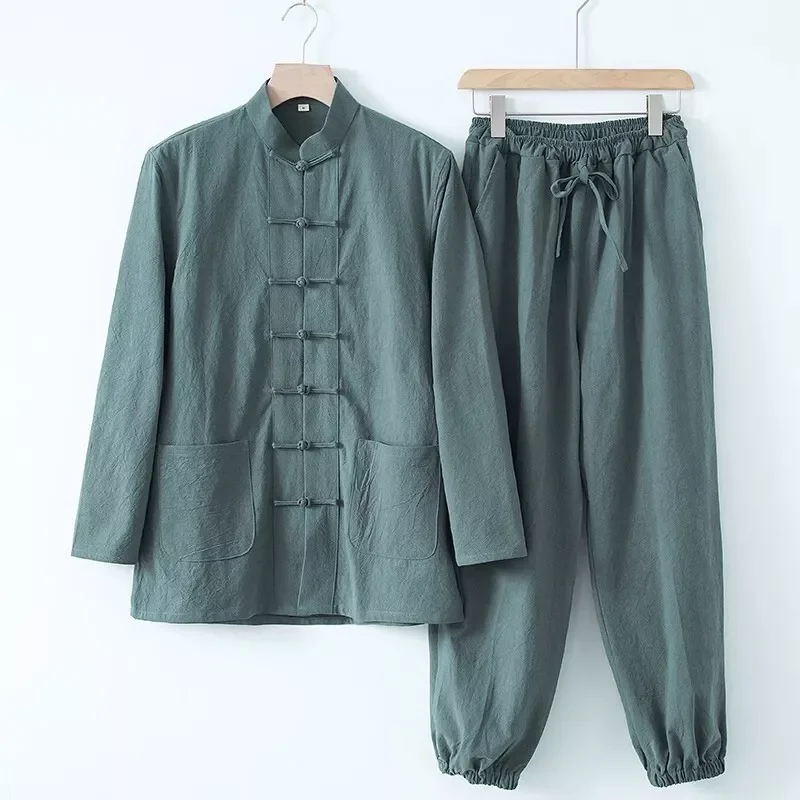 

Men Chinese Style Customized Cotton Linen Layman Clothing Suit Retro Buddhist Meditation
