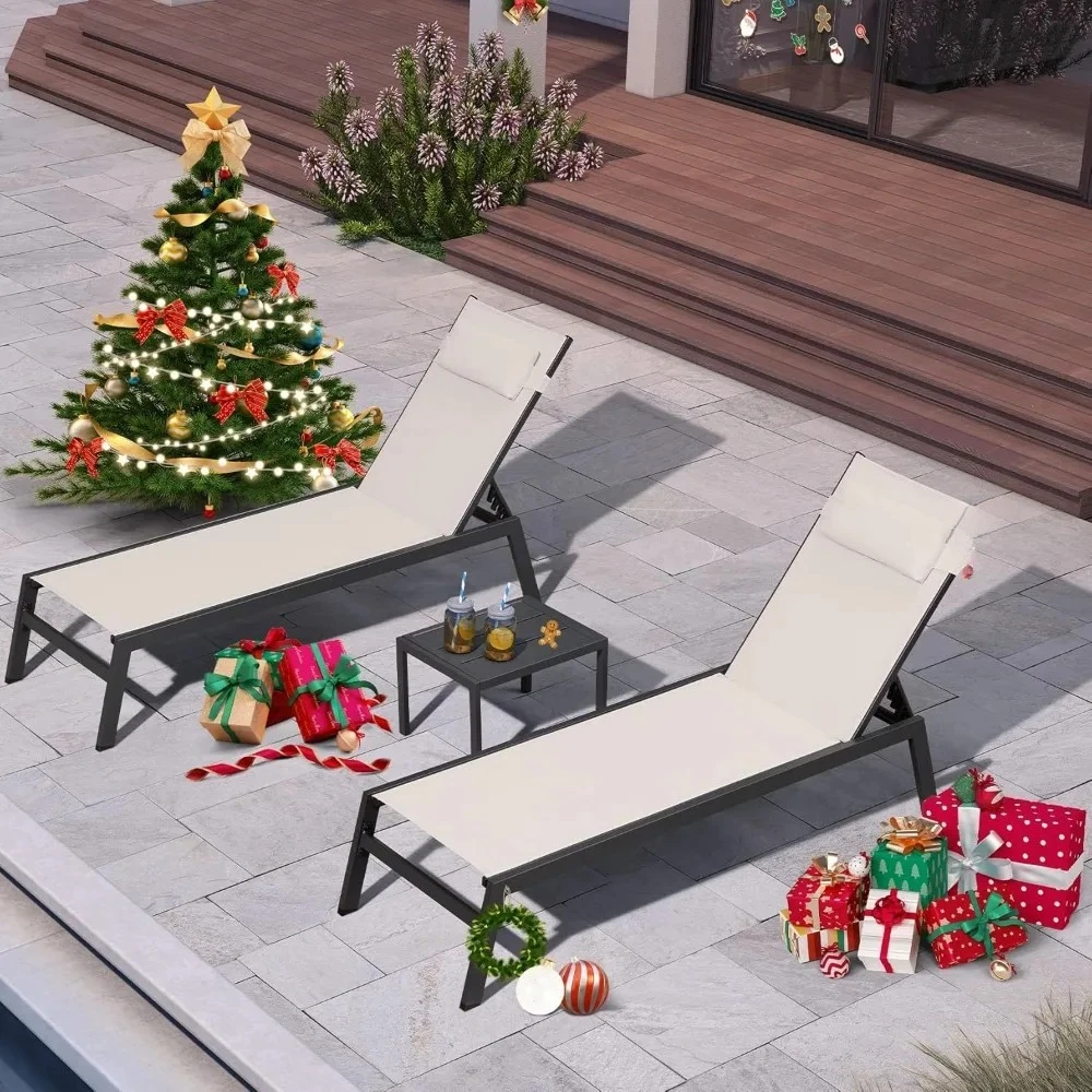 

For Ensemble chaises longues d'extérieur, chaise longue Patio aluminium Table d'appoint oreiller pour piscine extérieure
