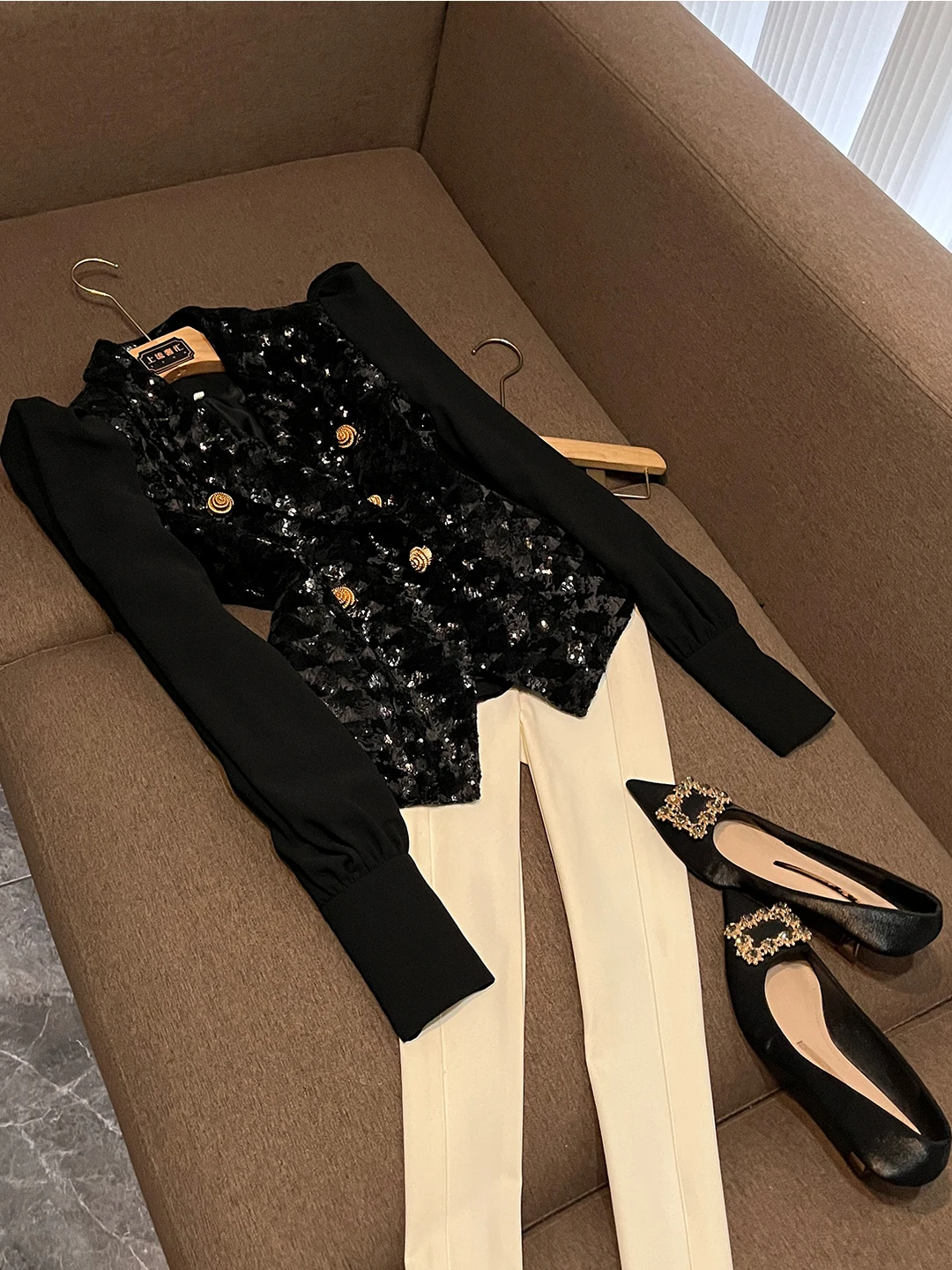 الرجعية Sle الترتر ort Jaet Bla الربط فقاعة Sve صف مزدوج الذهب زر المرأة Busin دعوى ملابس خارجية