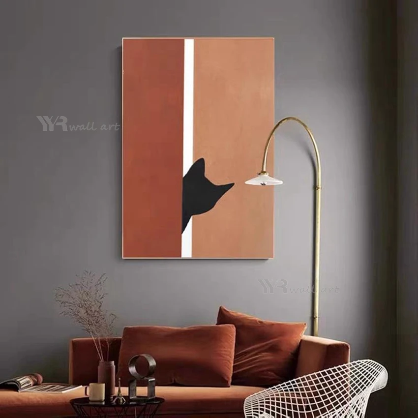 

Modern Minimalist Bedroom Living Room Decoration Oil Painting Hand Painted Black Cat Animal Art Picture Sofa Wall Canvas Poster