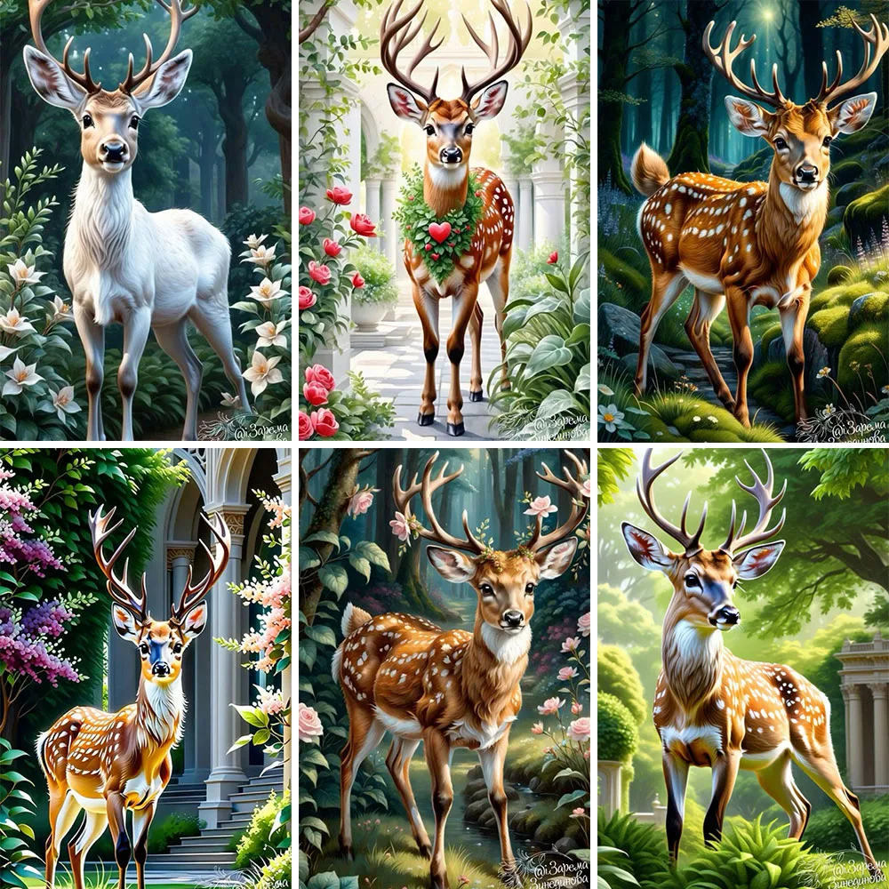 PYABPD Animal Landscape Diamond Painting Set Cute Sika Deer Forest Cross Embroidered Diamond Mosaic Art Home Decor Painting Gift