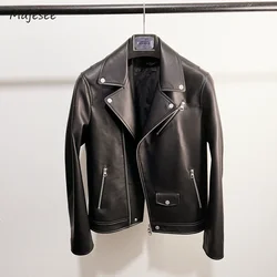 Jackets Men American Pu-leather Autumn Advanced All-match Stylish Simple Handsom Loose Zipper Asymmetrical Moto Biker Trendy