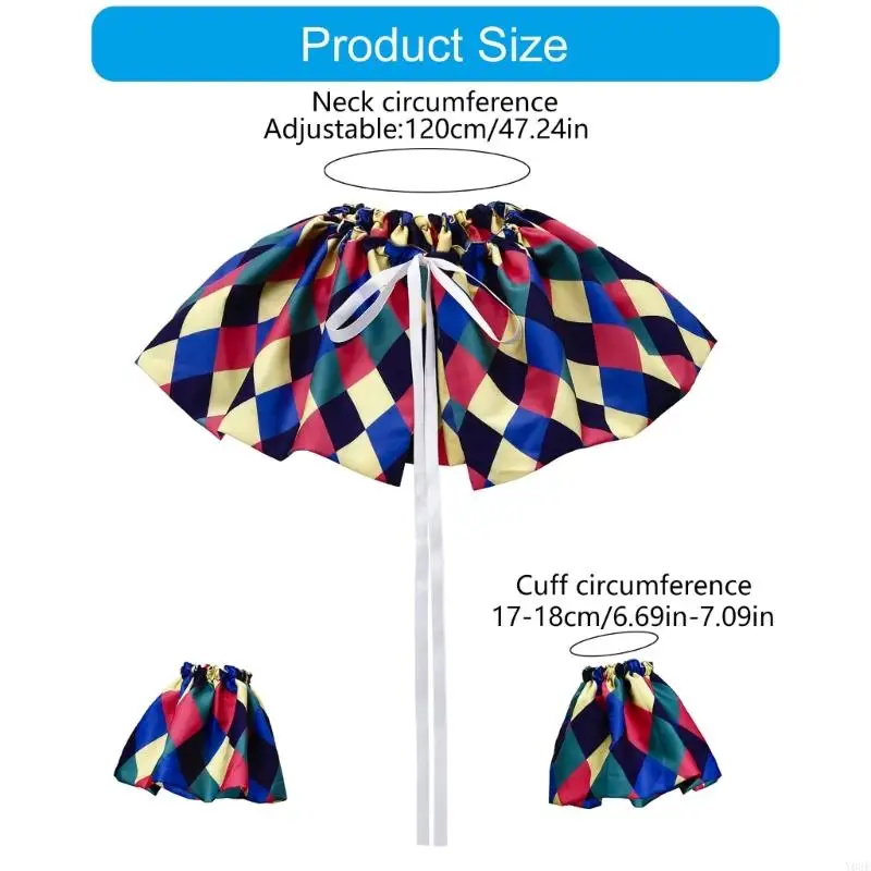 Professionelles Halloween-Clown-Kleidungsset mit abnehmbarem Kunstkragen und Ärmeln, Handgelenksmanschetten für Bühnenauftritte