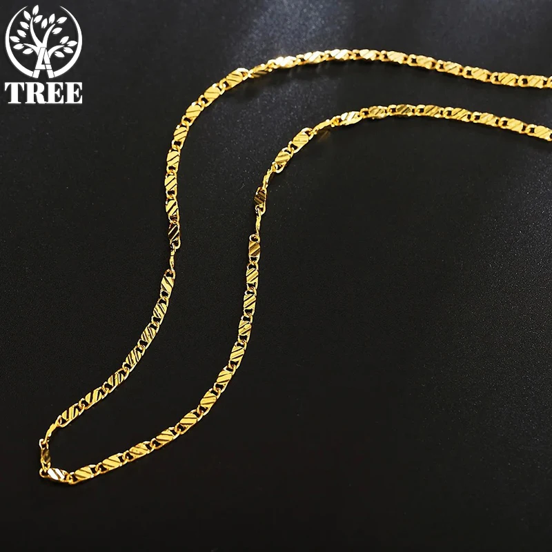 

ALITREE 40-75cm 18K gold 925 Sterling silver charm 2MM flat chain Necklaces for Women Men Luxury Fashion Party Wedding Jewelry