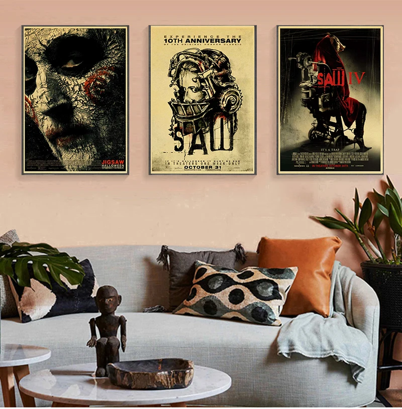 Póster Vintage de sierra clásica, carteles de películas de terror, Mural de mesa, papel Kraft, pegatina de pared, pintura decorativa para el hogar