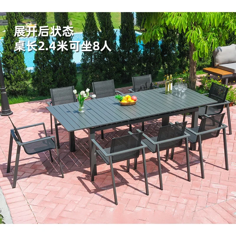 Simple leisure tables and chairs outdoor garden courtyard aluminum alloy telescopic tables open-air dining tables and chairs