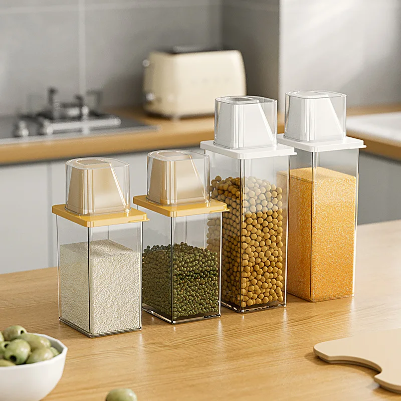 New Square Transparent Open Sealed Tank Refrigerator Side Door Storage Box Kitchen Grain Storage Tank Kitchen Items