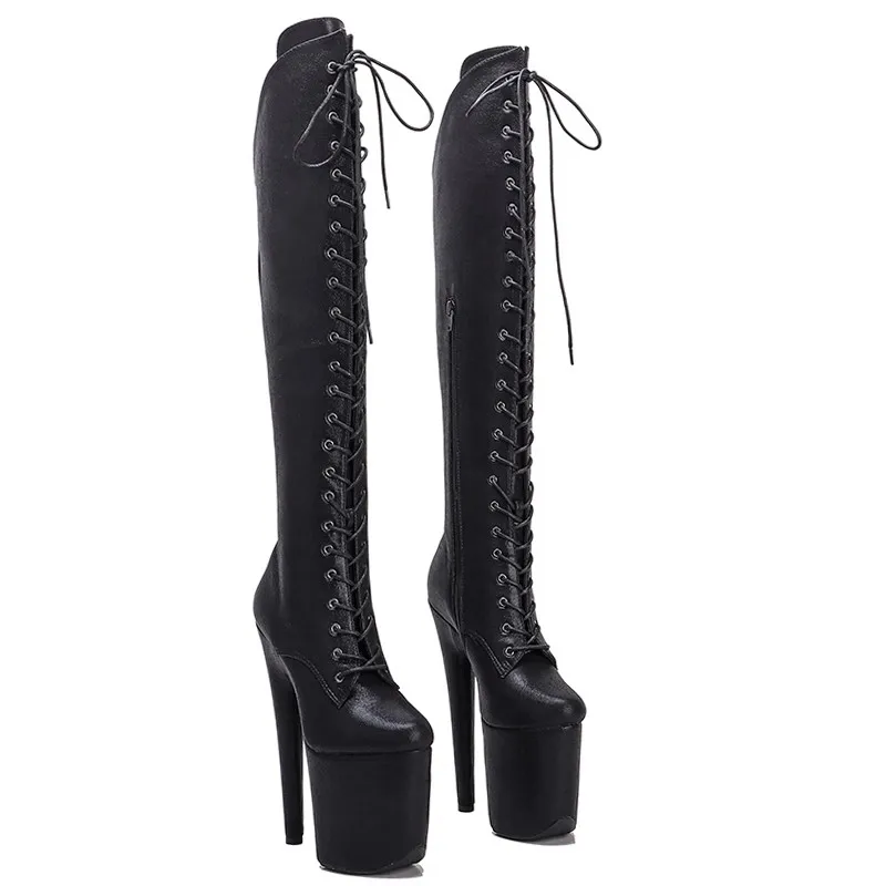 

LAIJIANJINXIA New 20CM/8Inch PU Upper Women's Platform Party High Heels Modern Knee-High Boots Pole Dance Shoes 066