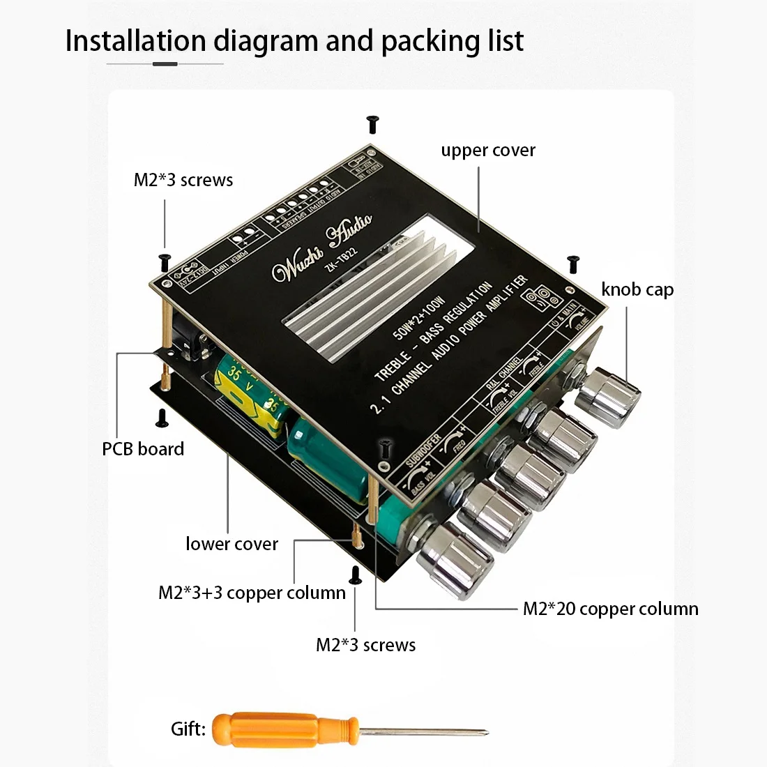 Leading-ZK-TB22 2.1 Channel Bluetooth 5.1 Amplifier Board With DIY Case+DC Cable TPA3116D2 Audio Module