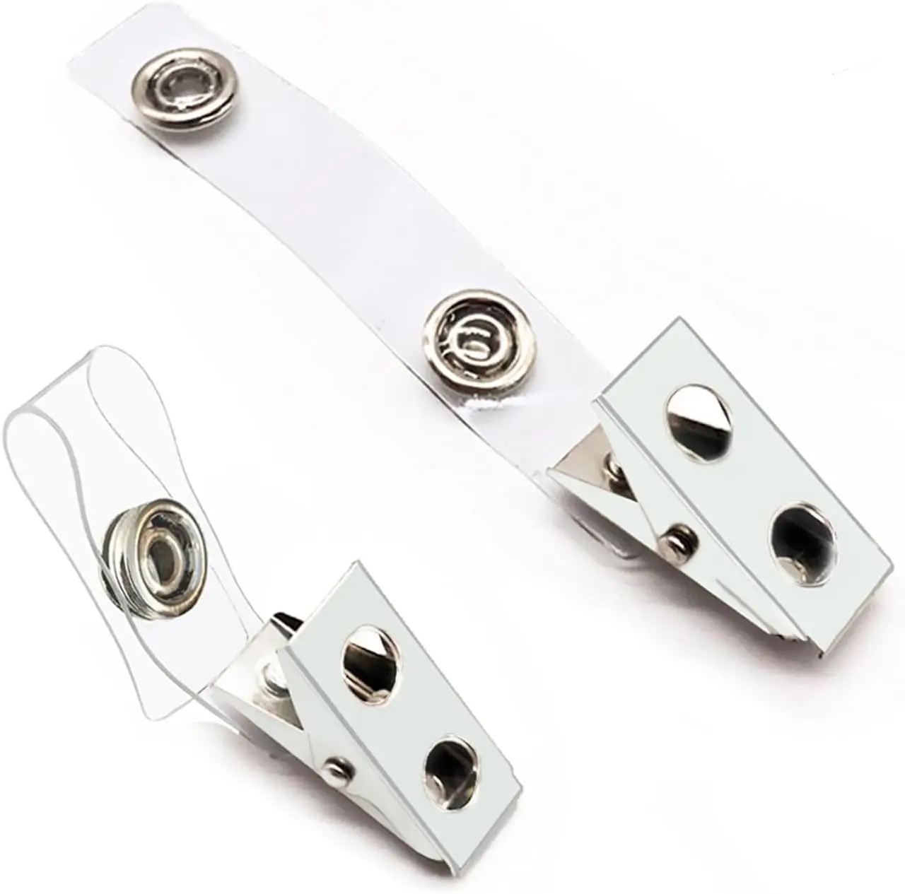 

100 high-quality metal badge holders with transparent PVC straps, suitable for ID cards, badge holders, name tags, and work badg