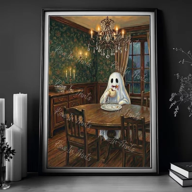 Modern Ghost Eating A Peanut Butter & Jelly Sandwich Wall Art Print Canvas Painting Poster Picture For Living Room Home Decor