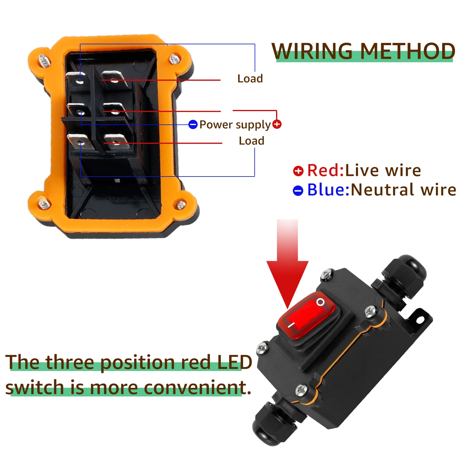 30A 220V Inline Cord Switch Waterproof Start Stop Toggle Switch with Red LED Button Outdoor  High-Power Device On Off Switch2025