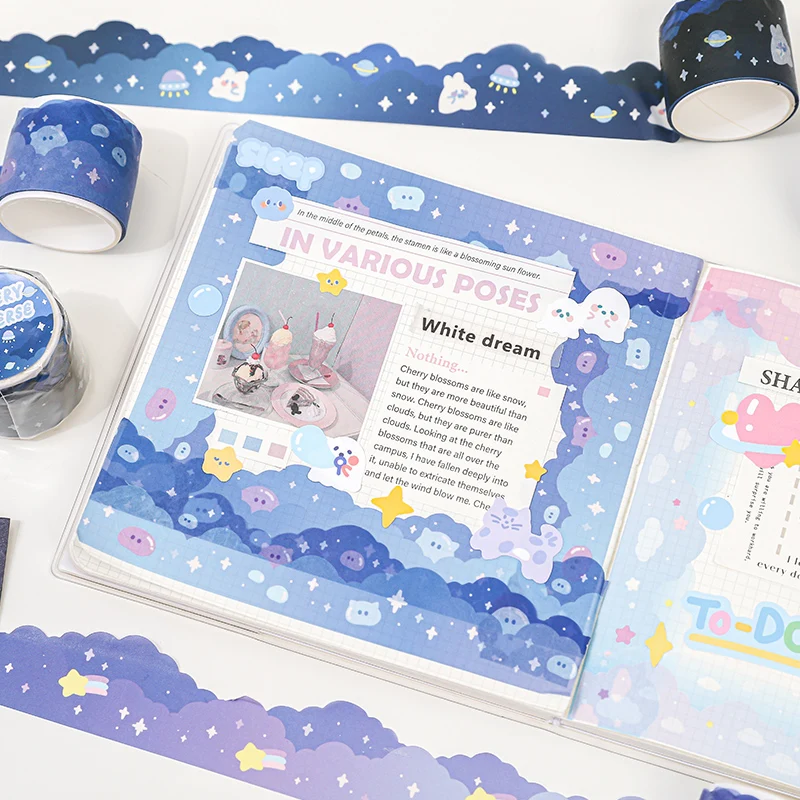 Koreański Ins śliczne gwiaździste chmury seria Washi taśma maskująca Scrapbooking Journal klej dekoracyjny taśmy DIY materiał papiernicze