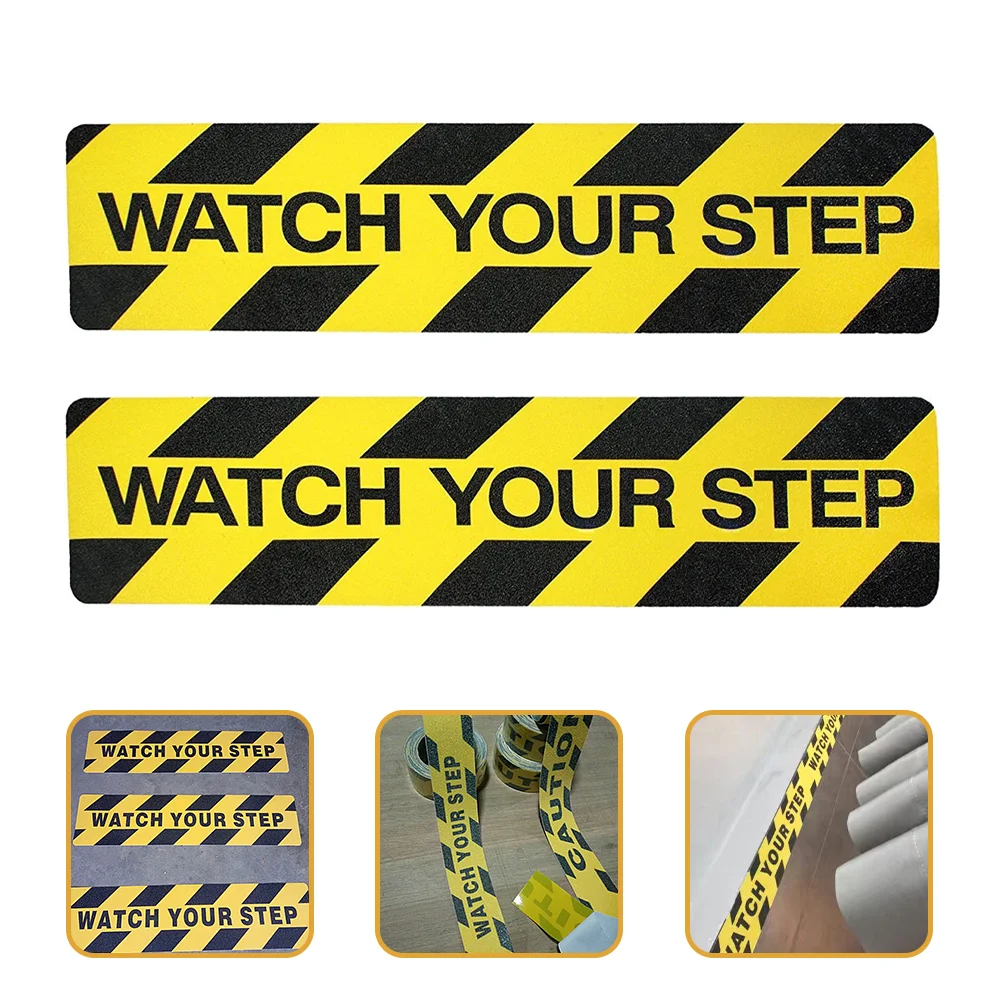 2 Pcs Stairs Anti-Slip Tape Slippery Floor Warning Sign Caution Stickers When Wet Signs Non-slip Decals Pvc