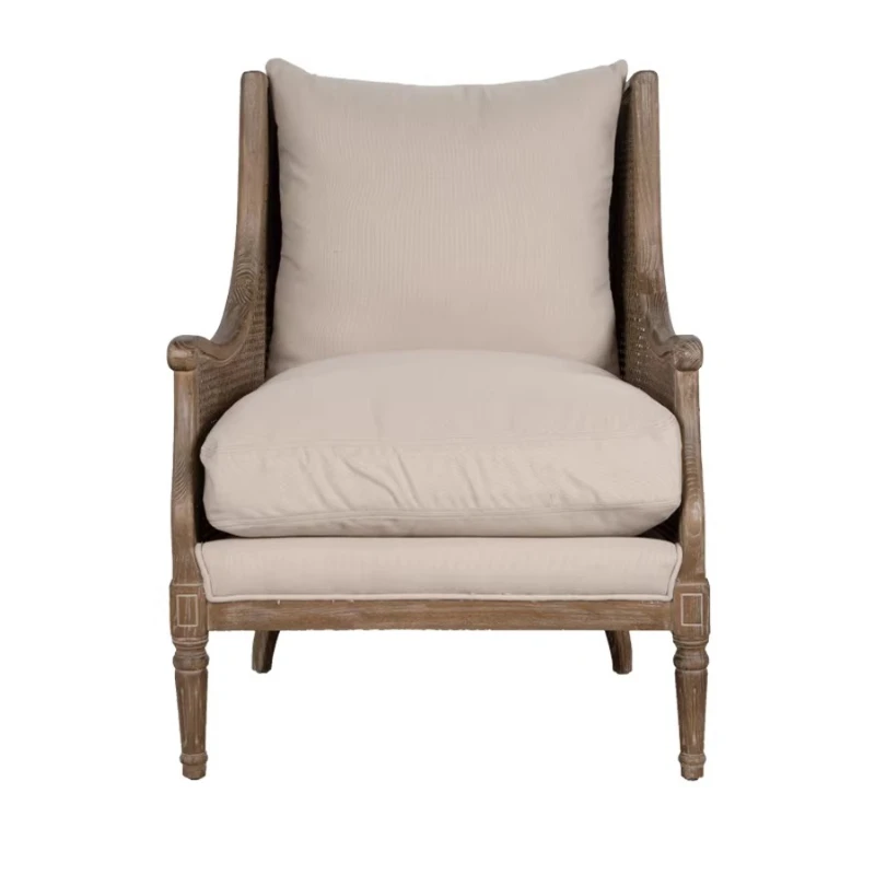 

Single sofa, French American oak country rattan-backed linen sofa chair, pedal chair