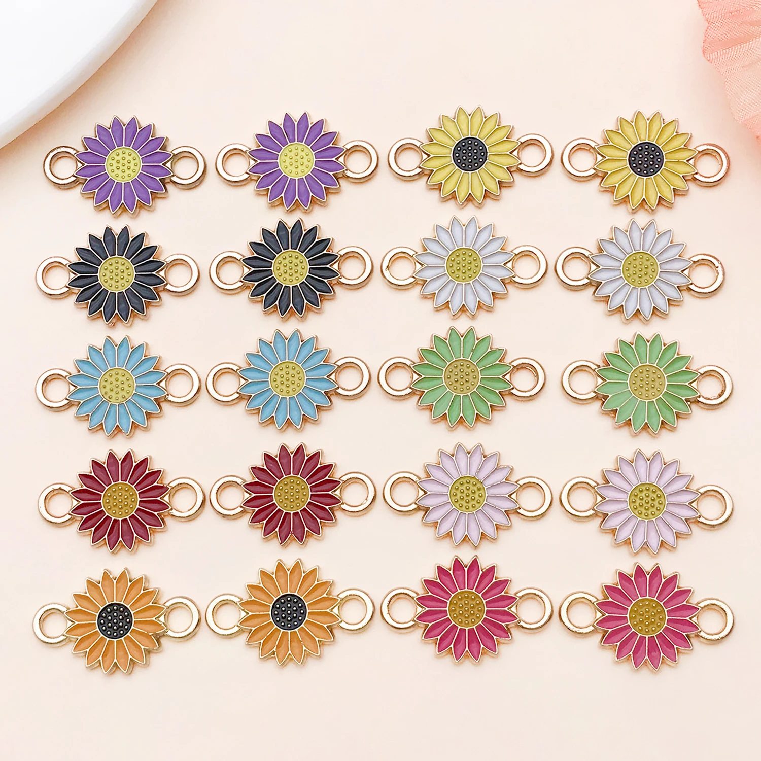  10/20pcs 23x13mm Enamel Daisy Sunflower Charms Bracelet Earrings DIY Jewelry Pendants For Woman Handicraft Making Connectors