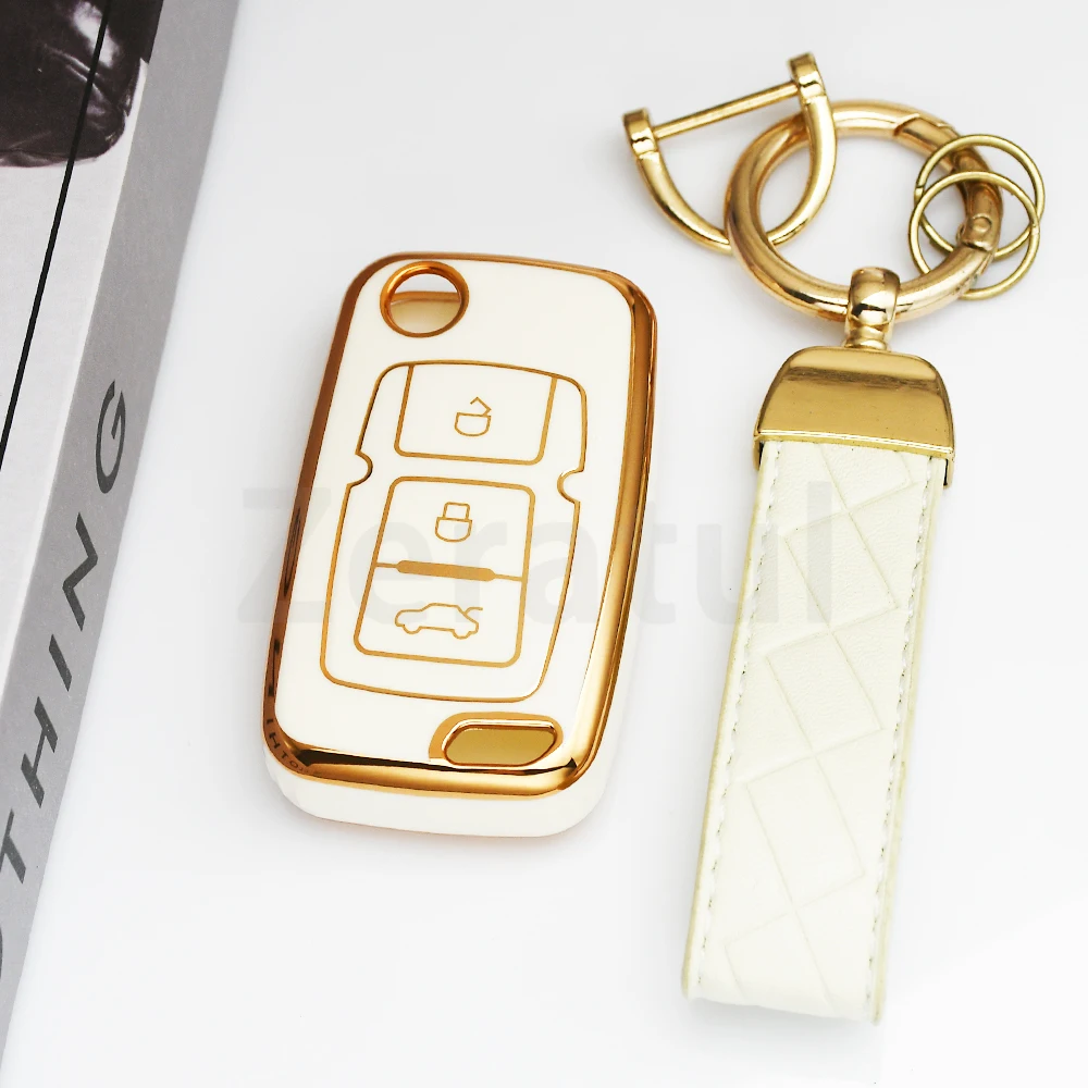 Auto Accessories Gold Edge TPU Car Key Fob Case for Geely Emgrand EC7 EU7 GC5 GC6 EC8 EC718 EC715 Keyless Cover Holder view 3