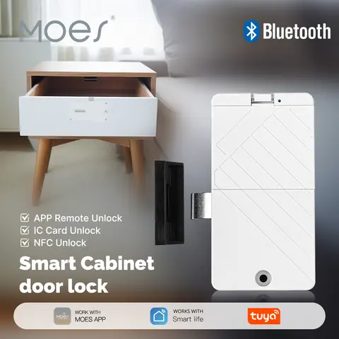 MOES Tuya Smart Lock Bluetooth Keyless Entry with IC Card & APP Control Real-Time Alerts for Cabinet Drawer Wood Door Locker