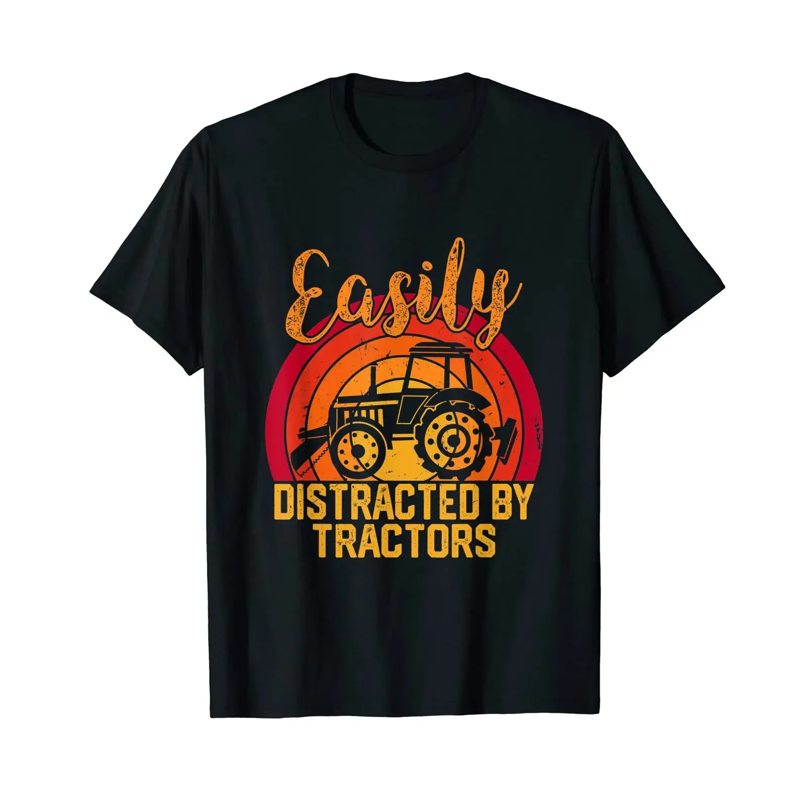 Vintage easily distracted by tractors funny farming T Shirt vintage Washed Stretched Top For Everyday Wear Soft