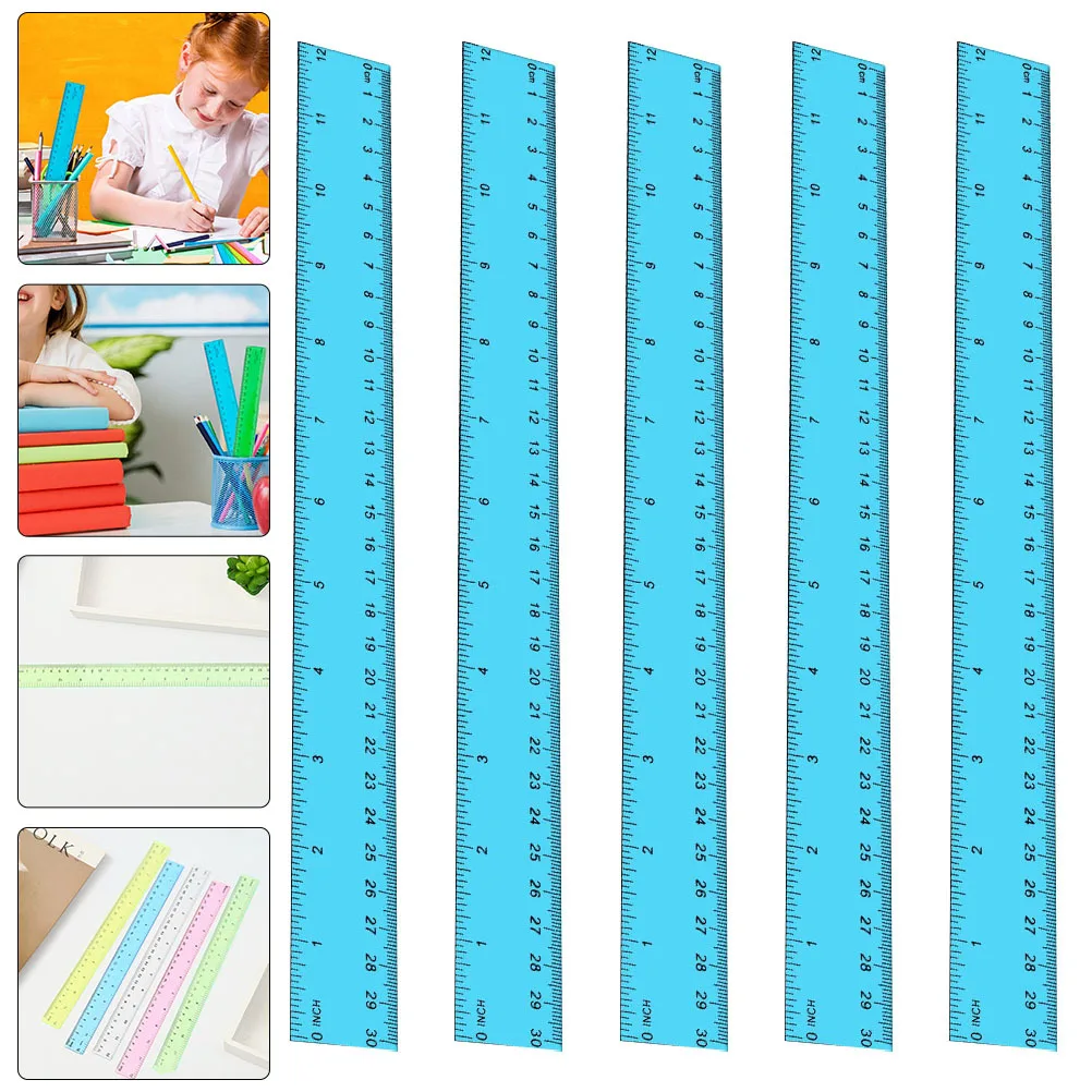 

5Pcs Long Plastic Straight Rulers Measuring Tools for School Students Artists Teachers Precise Measurement