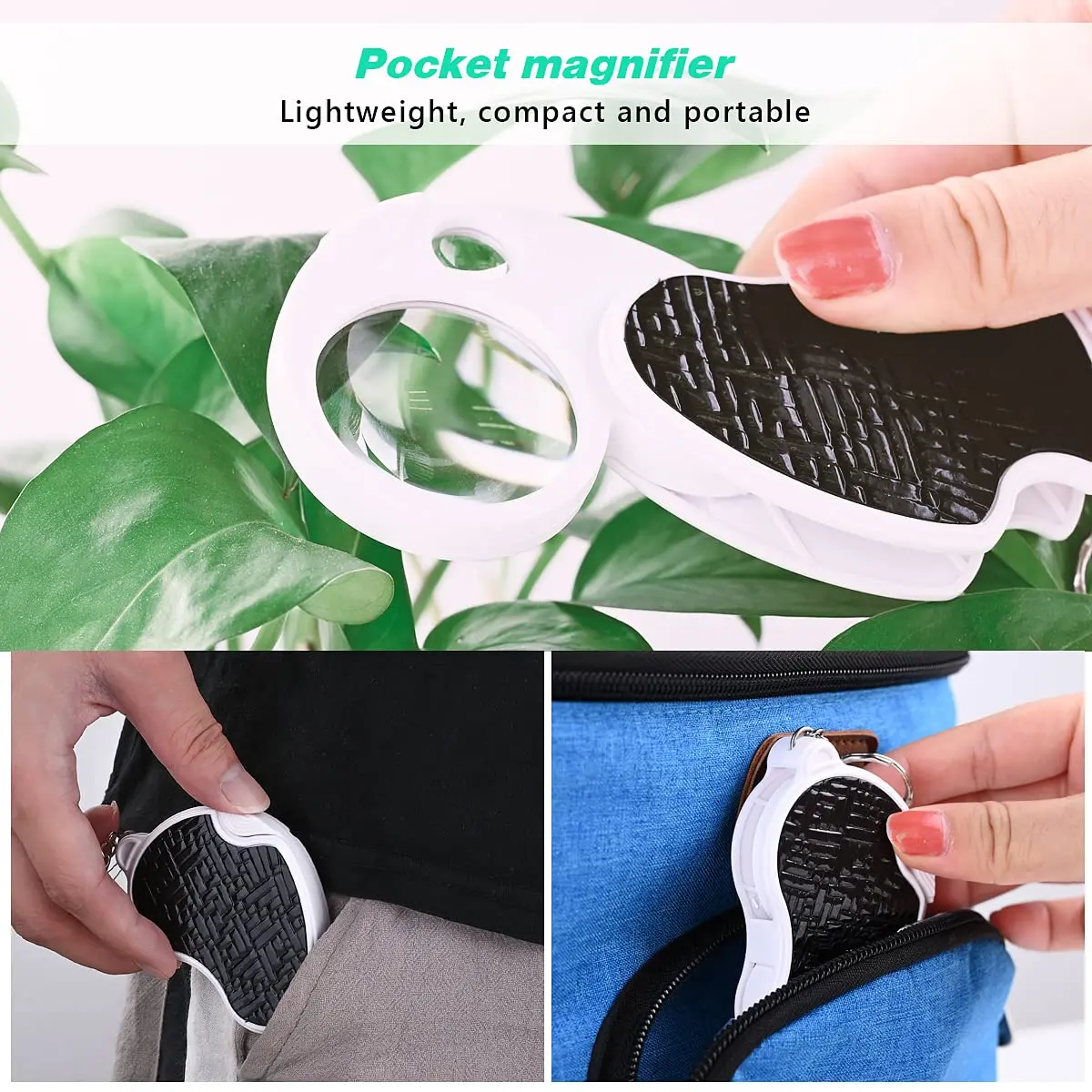 8X 20X Folding Pocket Magnifying Glass Illuminated Magnifier with LED Light Keychain Handheld Jewelry Coins Loupe for Seniors