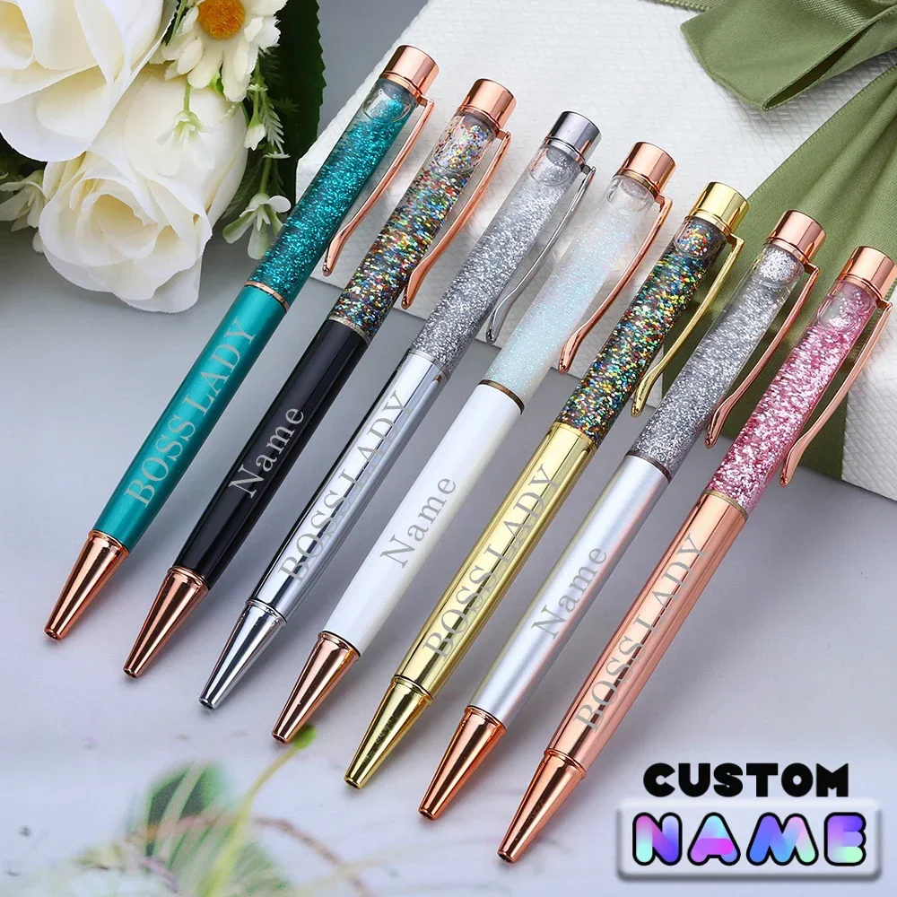 1pcs Personalized Custom Name High-grade Metal Boss Lady Pen Black Ink Pink/Rose Gold/White Ballpoint Pens Boss Lady Gift Pens