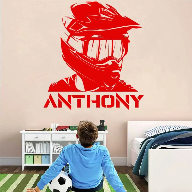 Nome Personalizado Motocicleta Adesivos De Parede, Motocross Racing Bike Jogos, Decalques De Capacete, Home Boys Room, Wall Art Decor, Presente