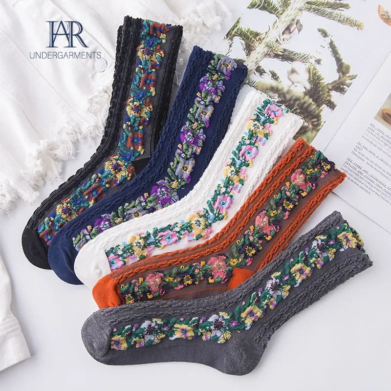 Classical Women's Socks Flowers Dress Girl's Famale Cute Spring And Autumn  for Women Fashion Cute Socks