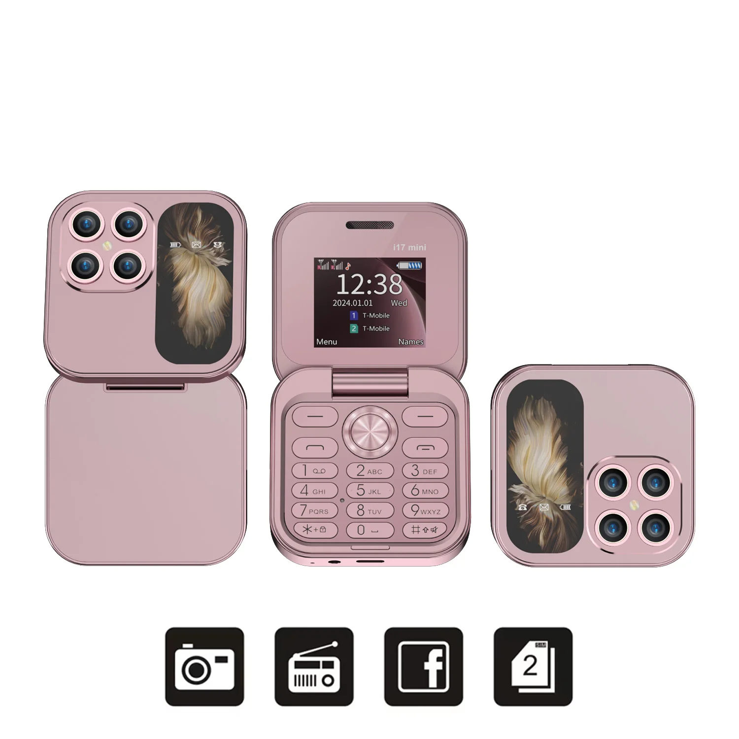 Servo I17 Mini Opvouwbare Mobiele Telefoon Gsm 2 Simkaart Magische Stem Fm Radio Blacklist Type-C 1.77 "Scherm Kleine Flip Telefoons