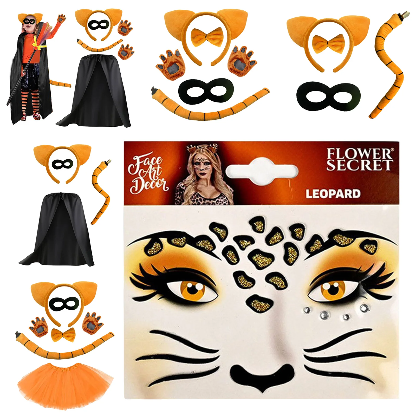 

Boys Girls Halloween Animals Headwear Costumes Cartoon Heros Cosplay Accessories with Skirt Glove Cape Tail Set Carnivals Props