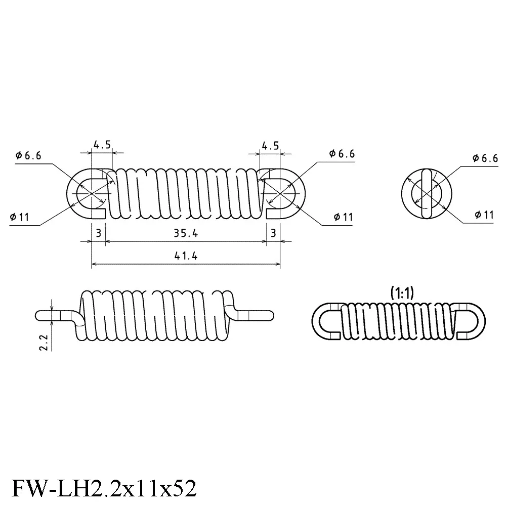 2PCS Wire Diameter 2.2mm OD11mm Length 52mm Bike Accessories Spring Steel Tension Spring With Hook