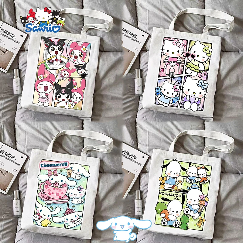 

Sanrio Cinnamoroll Canvas Bag Kawaii Anime Kuromi Cartoon Pochacco Cute Student Handbag Book Shopping Bags Toys Girls Gifts