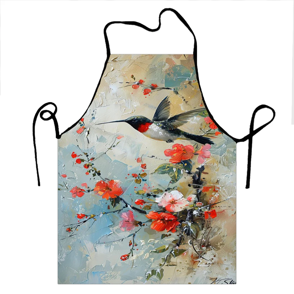 1pc Oxford Tuch Schürze Kolibri Landschaft Bunte Gedruckt Schürze Cartoon Stil Taille Schürze 50X75cm68X95cm