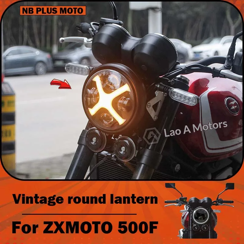【Premium】For ZXMOTO 500F motorcycle retro round headlight assembly, headlight assembly, front headlight modification