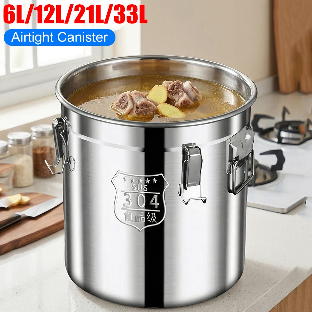 6/12/21/33L Stainless Steel Food Storage Container with Seal Lid Kitchen Canister with Handles for Home Kitchen Bar Restaurants