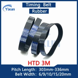 HTD 3M Rubber Timing Belt Length 303 306 309 312 315 318 321 324 327 330 333 336mm Width 6/9/10/15/20mm 309-3M For Shredder Belt