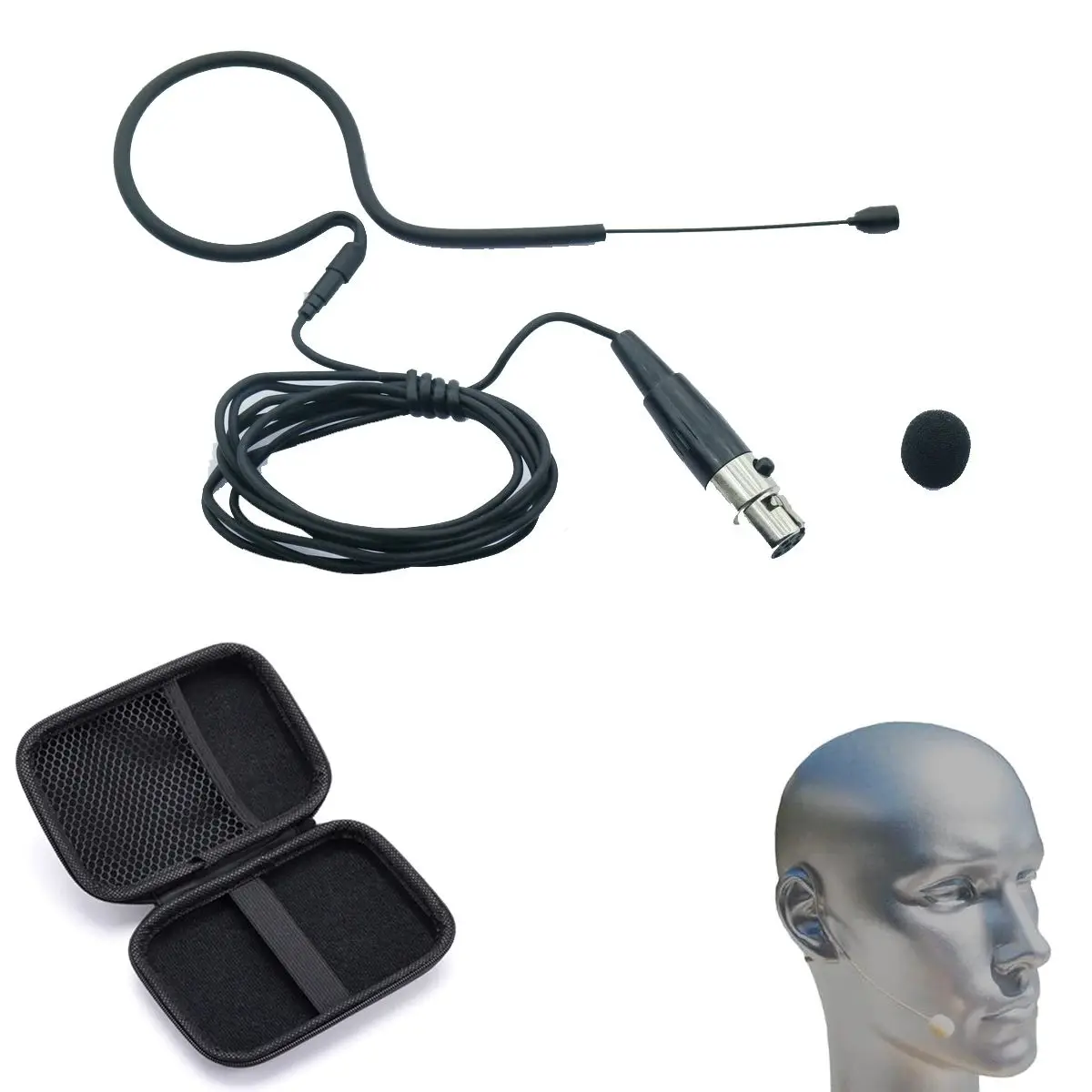 

Black WCE6 Mini Earset Hanging Microphone For Shure Wireless ULX SLX GLX QLX UL1 UR1 U1 Belt Transmitter Zipper Box TA4F 4Pin