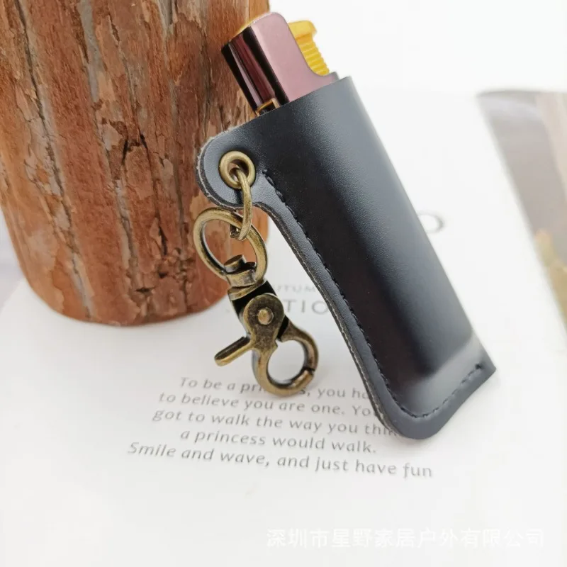 Genuine Cowhide Leather Lighter Case Holder For Lighters Sleeve Cover Leather Case With Metal Horseshoe Shackles