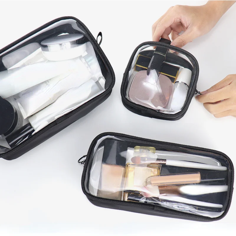 Waterproof Travel Black Clear Cosmetic Bag Portable Toiletry Bag Transparent Makeup Brush Storage Case Travel Organizer Pouch